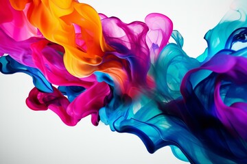 Colorful fluid motion, swirling ink drop in water, abstract background with vibrant paint splashes and color explosion. Generative AI