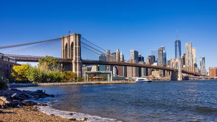 Fotobehang The Brooklyn bridge with Manhattan downtown in background © Jasongeorge