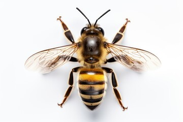 top view bee or honeybee isolated on the white background, golden honeybee - obrazy, fototapety, plakaty