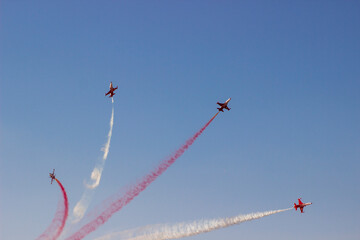 Aircrafts performing aerobatics at airshow