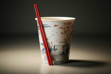 Chopsticks on cup. Generative AI