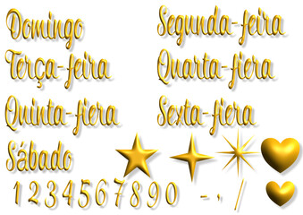 Domingo, segunda, terça, quarta, quinta, sexta fiera, numbers - writen to portoguese - Icons with calendar days Week.. Vector set. Point sticker to decorate diary, scheduler, calendar, planner.	