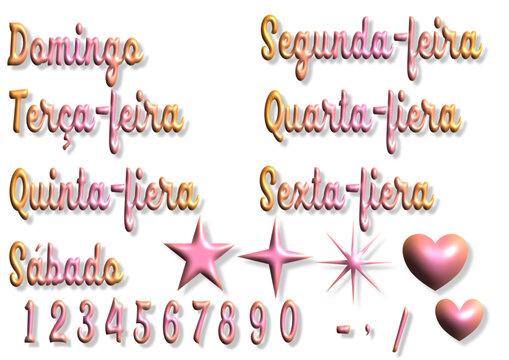 Domingo, segunda, ter&ccedil;a, quarta, quinta, sexta fiera, numbers - writen to portoguese - Icons with calendar days Week.. Vector set. Point sticker to decorate diary, scheduler, calendar, planner.	