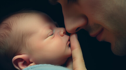 Detail of a Father with His Newborn Baby Son at Home. Fatherhood and parenting at home Concept