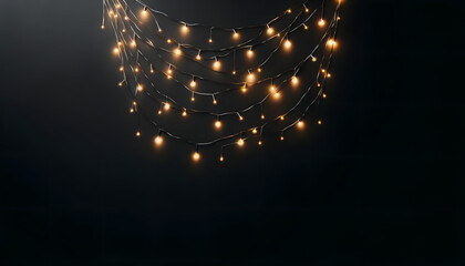 String lights hanging against a dark background