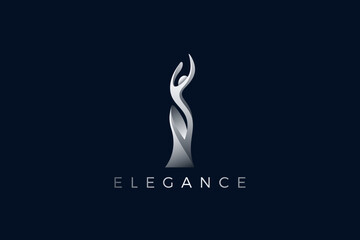 Woman Girl Elegant Fashion Logo Design Vector. Grace Elegance Luxury Female Statue Metallic Figure Logotype - obrazy, fototapety, plakaty
