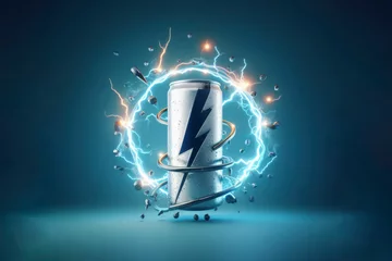 Gordijnen Creative concept banner to advertise an energy drink in an aluminum can. ai generative © Igor