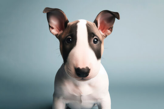 cute little bull terrier portrait solid background. ai generative