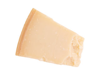 piece of delicious parmesan cheese isolated on white background with clipping path, top view, package design element, italian food