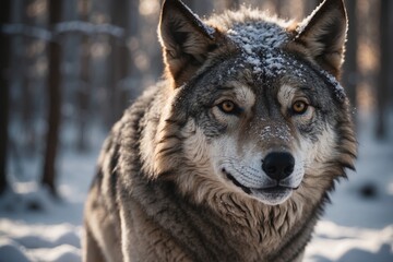Fototapeta premium portrait of a wolf in snowy nature. ai generative