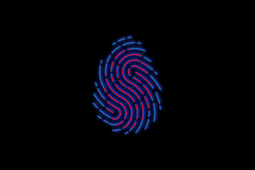 Fingerprint in glow on a black background, password and security, fingerprint pattern