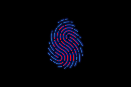 Fingerprint in glow on a black background, password and security, fingerprint pattern