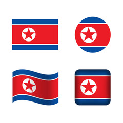 Vector North Korea National Flag Icons Set