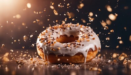 delicious colorful donut, exploding ingredients 

