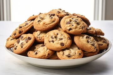 Delicious, delicious cookies. Place on a plate ready to eat in the morning, warm morning light.