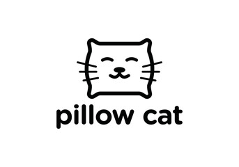 cat pillow logo design, pet care style line art vector illustration