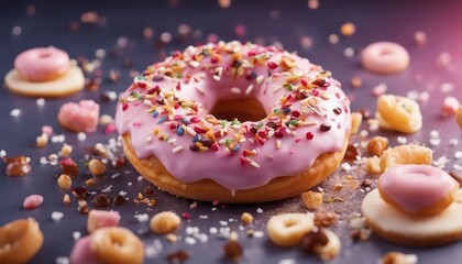 delicious colorful donut, exploding ingredients 

