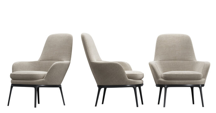 Armchair living room chairs, Side View front view furniture 3D Rendering isolate on white background