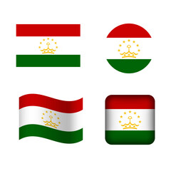 Vector Tajikistan National Flag Icons Set