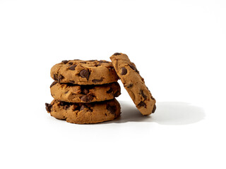 Oatmeal chocolate chip cookies isolated on a white background. Classic oatmeal cookies with chocolate.