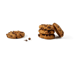 Oatmeal chocolate chip cookies isolated on a white background. Classic oatmeal cookies with chocolate.