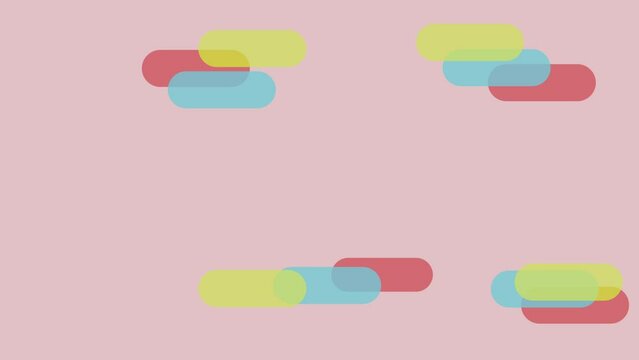 Risograph Aesthetic motion graphic. Colorful round, circle shapes appearing in the screen on red background. Abstract risograph aesthetic animation.