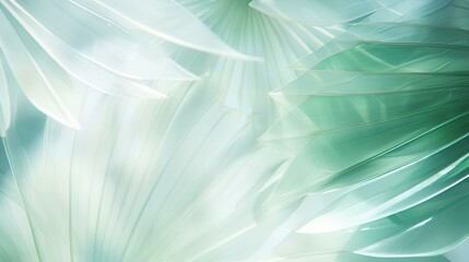blurry image of palm leaves, white and emerald, nature-based patterns, flower and nature motifs, soft tonal range. generative AI