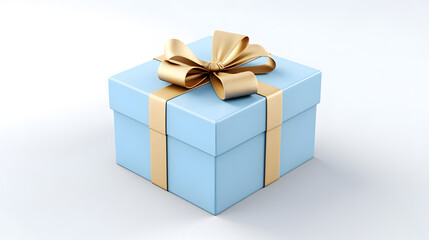 Obraz premium Blue Gift Box with Gold Ribbon on White Background