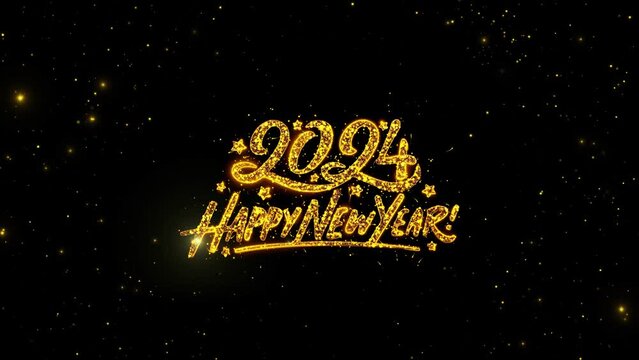 Golden 2024 Happy New year Blast text beautiful Title animation shine flickering firework bokeh background. celebration glittering Holiday. holiday. Countdown new year 2024 festival party time event