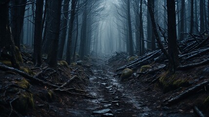 A dark and twisted forest inhabited by demons and monsters - obrazy, fototapety, plakaty