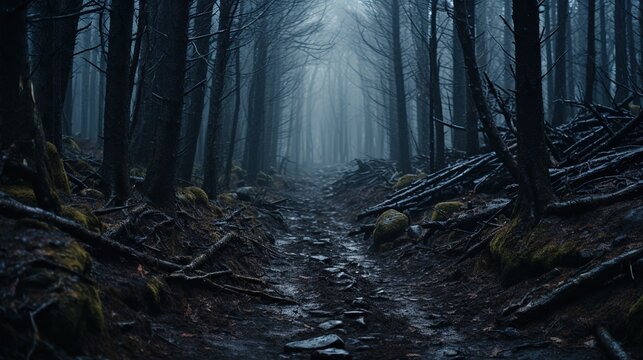A dark and twisted forest inhabited by demons and monsters