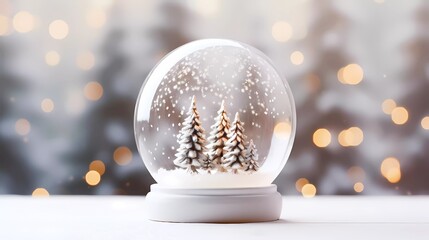 Fototapeta na wymiar Chrismas decorations on a white snow. Chrismas ball on a blurred background with snowflakes.