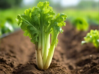 Horizontal image with vegan product, health vegetable celery and copy space.