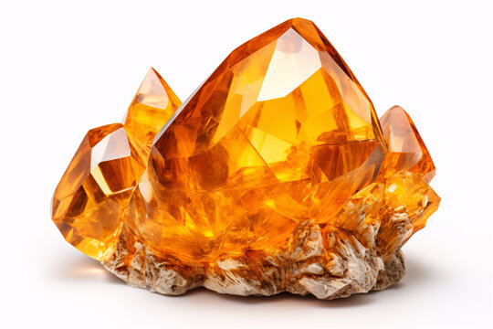 A citrine gem is set apart on a pale surface.