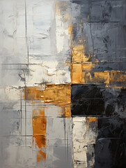 Abstract oil painting: abstract geometric shapes in black and gray gold colors in boho style, Artistic texture.