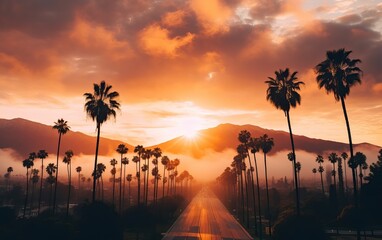 Tropical Palm Trees Silhouette Sunset or Sunrise