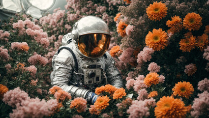 Obraz premium astronaut with flowers