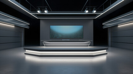 TV Talk Show Studio Concept Minimalist Design in Shades of Gray - obrazy, fototapety, plakaty