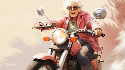 Naklejka premium Senior woman on motorbike