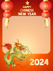 Naklejka premium Chinese New Year Card banner 2024 with banner element graphic design on red background 