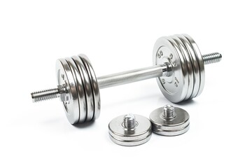 Fototapeta premium silver iron dumbbell isolated on white background