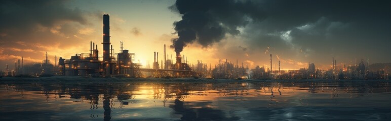 Obraz premium an oil refinery at sunset