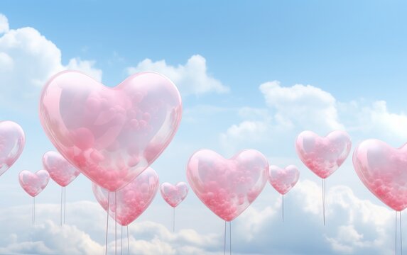 pink color heart-shaped balloon in the sky, the symbol of love