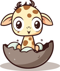 Fototapeta premium Cute giraffe in the egg character vector illustration. Cute cartoon giraffe.