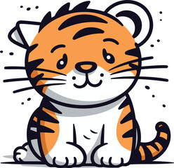 Cute cartoon tiger. Vector illustration isolated on a white background.