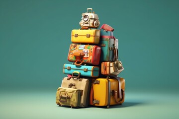 Animated bag with suitcases. Generative AI