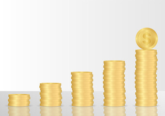 Golden Coin Stack. Stack of Coin. Pile of Golden Coin. Saving, Investment and Wealth Concept. Vector Illustration. 