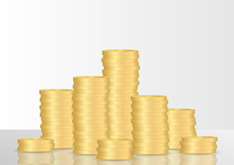 Golden Coin Stack. Stack of Coin. Pile of Golden Coin. Saving, Investment and Wealth Concept. Vector Illustration. 