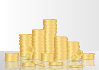 Golden Coin Stack. Stack of Coin. Pile of Golden Coin. Saving, Investment and Wealth Concept. Vector Illustration. 