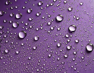 Close-up of water drops on purple surface, abstract background
